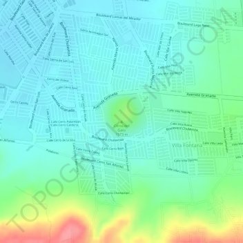 Cerro del Gatoの地形図、標高、地勢