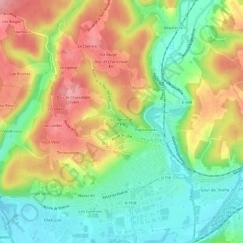 La Combe de l'Isleの地形図、標高、地勢