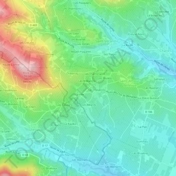 Les Guillonsの地形図、標高、地勢