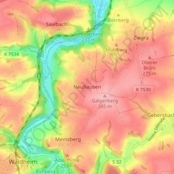 Neuhausenの地形図、標高、地勢