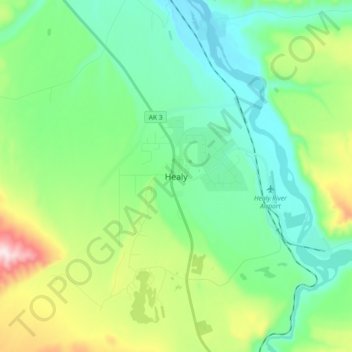 Healyの地形図、標高、地勢