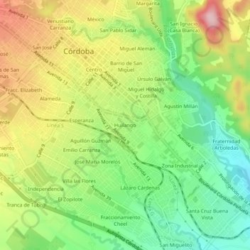 Huilangoの地形図、標高、地勢
