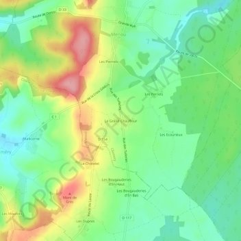 Le Grand Chauffourの地形図、標高、地勢