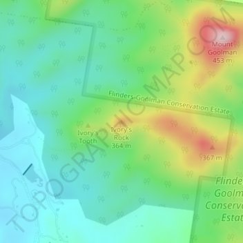 Ivory's Rockの地形図、標高、地勢