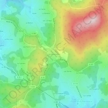 Les Écharmeauxの地形図、標高、地勢