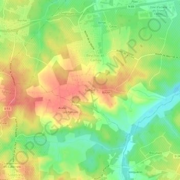 Gaillardの地形図、標高、地勢
