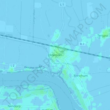 Oldersumの地形図、標高、地勢