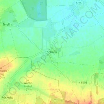 Schönaの地形図、標高、地勢