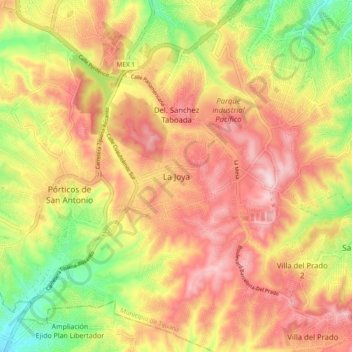 La Joyaの地形図、標高、地勢