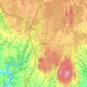 Jessheimの地形図、標高、地勢