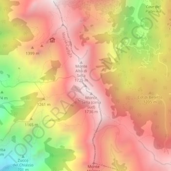 Monte Sella (cima nord)の地形図、標高、地勢