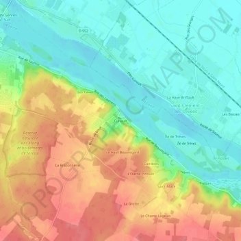 Cunaultの地形図、標高、地勢
