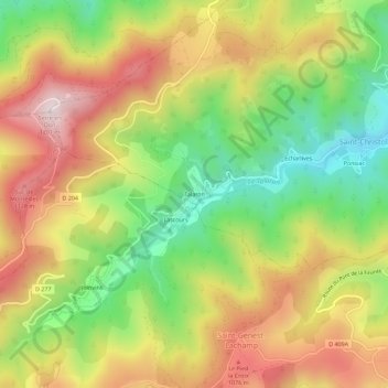 Talaronの地形図、標高、地勢