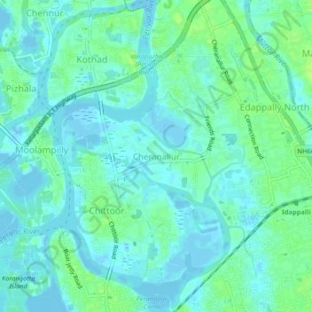 Cheranallurの地形図、標高、地勢