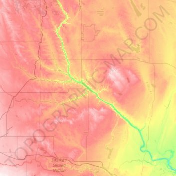 Drumheller (town)の地形図、標高、地勢