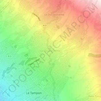 Le Quatorzièmeの地形図、標高、地勢