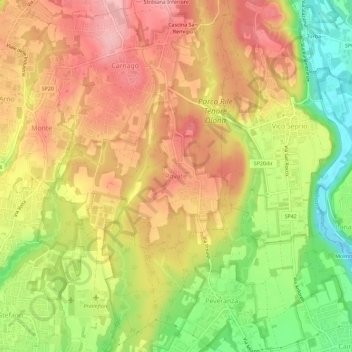 Rovateの地形図、標高、地勢