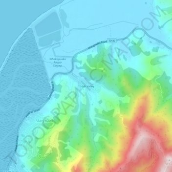 Todds Valleyの地形図、標高、地勢