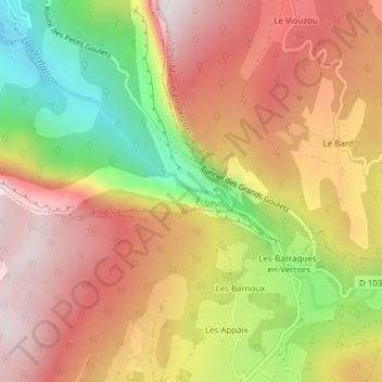 Grands Gouletsの地形図、標高、地勢