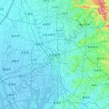 名古屋市の地形図、標高、地勢
