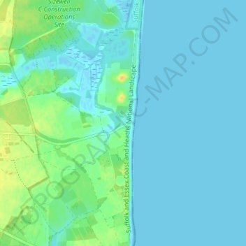 Sizewellの地形図、標高、地勢