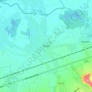 Thulinの地形図、標高、地勢