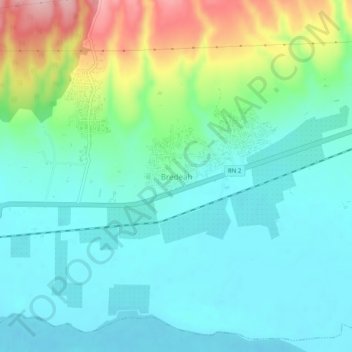 Bredeahの地形図、標高、地勢
