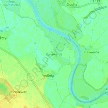 Kunzwerdaの地形図、標高、地勢