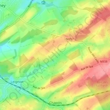 Linciauxの地形図、標高、地勢