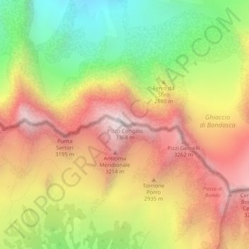 Pizzo Cengaloの地形図、標高、地勢