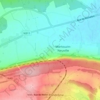 Martouzinの地形図、標高、地勢