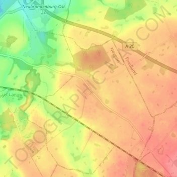 Rühlowの地形図、標高、地勢