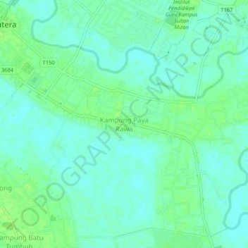 Kampung Paya Rawaの地形図、標高、地勢