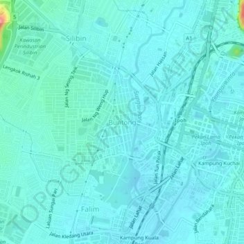 Buntongの地形図、標高、地勢