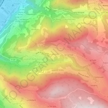 Le Mollardの地形図、標高、地勢