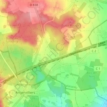 Bois d'Ardeauの地形図、標高、地勢