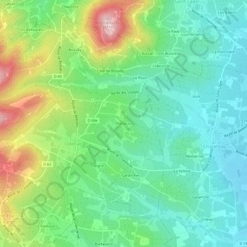 Pierreuxの地形図、標高、地勢