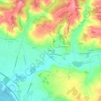 Sarrazinの地形図、標高、地勢