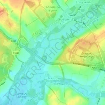 Draytonの地形図、標高、地勢