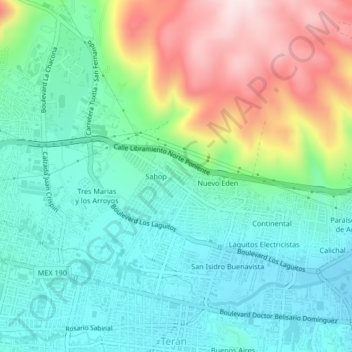 Bonampakの地形図、標高、地勢