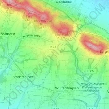 Siedinghausenの地形図、標高、地勢