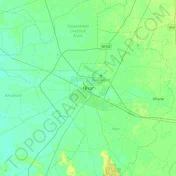 Hisarの地形図、標高、地勢
