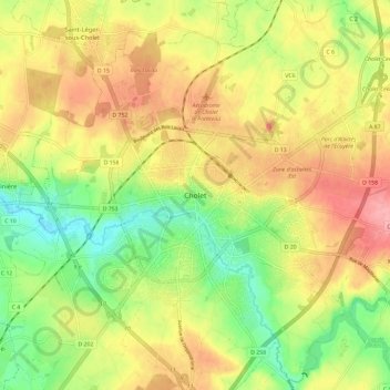 Choletの地形図、標高、地勢