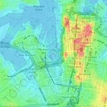 Cockle Bayの地形図、標高、地勢