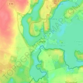 Carwitzの地形図、標高、地勢