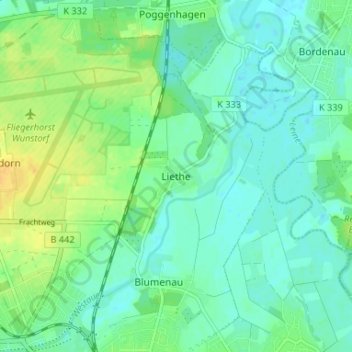Lietheの地形図、標高、地勢