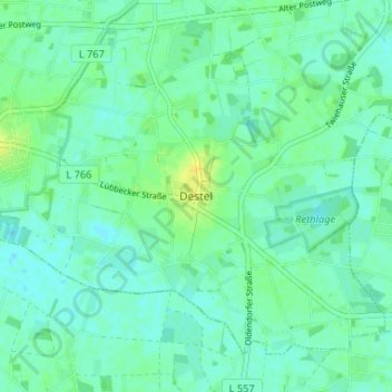Destelの地形図、標高、地勢