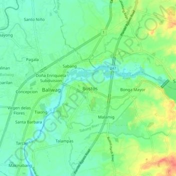 Bustosの地形図、標高、地勢