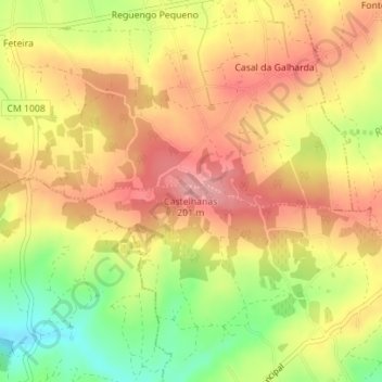 Castelhanasの地形図、標高、地勢