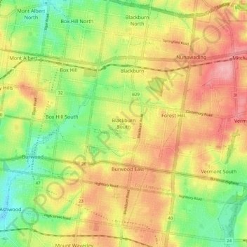 Blackburn Southの地形図、標高、地勢